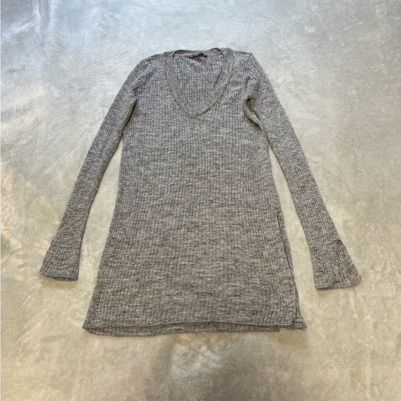 Zara Knit Grey V-Neck Dress - Picture 2 of 7